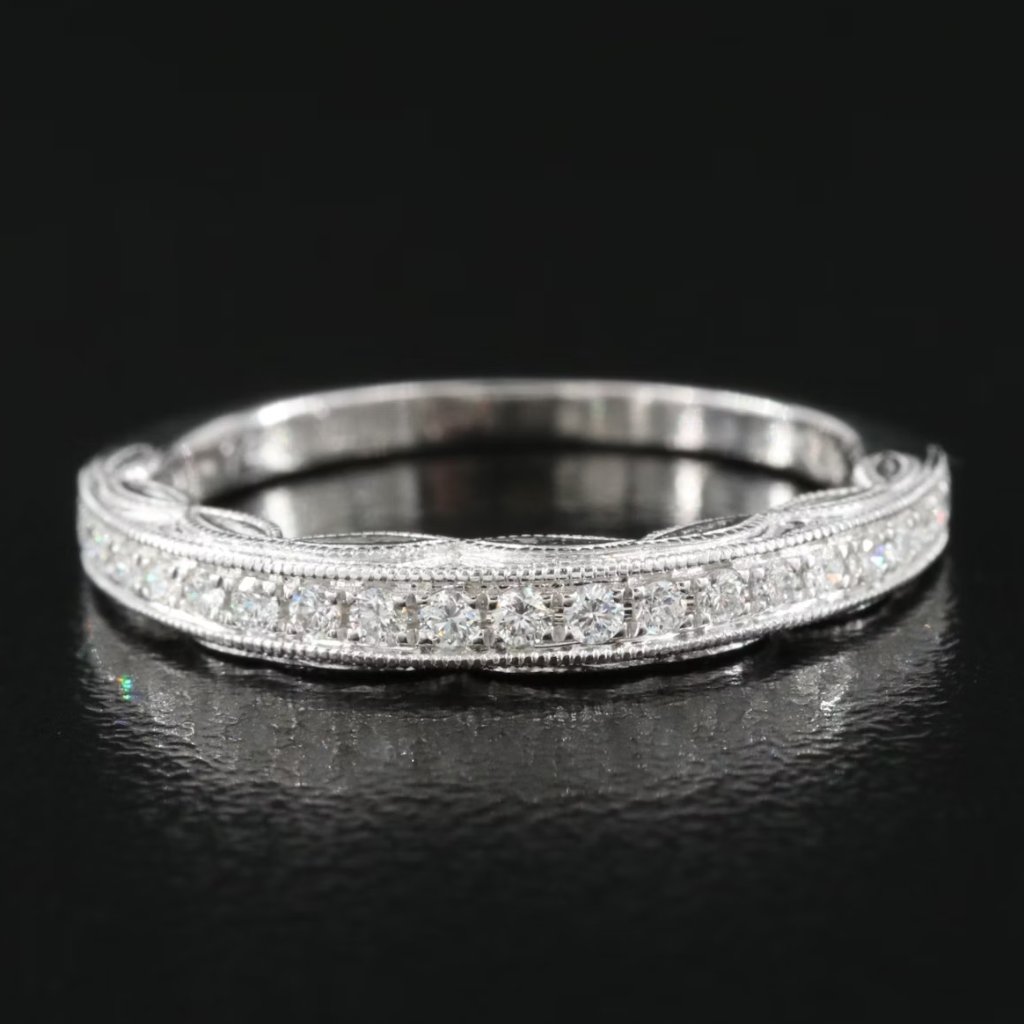 New / Shane Co. 0.25 Cwt Diamond (Vs1-Vs2/G-H) Engraved Wedding Band / 14k